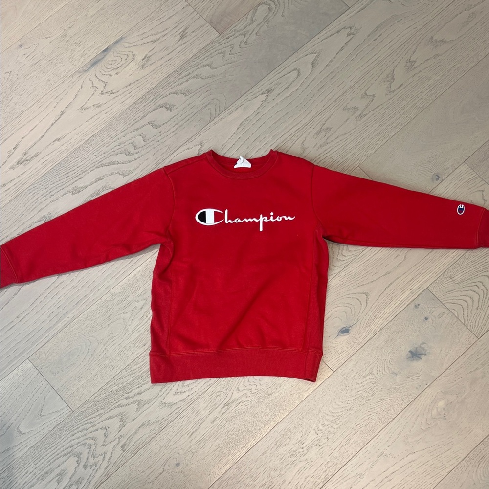 Champion Red Crewneck with White Script Logo